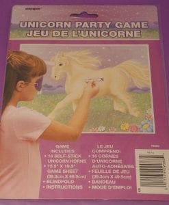 This Pin the Horn on the Unicorn game is the unicorn variation of the classic party game, Pin the Tail on the Donkey.